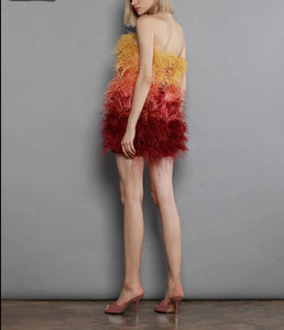 Strapless Mixed Colour Feather Cocktail Dress