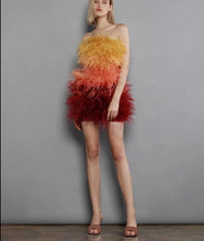 Load image into Gallery viewer, Strapless Mixed Colour Feather Cocktail Dress
