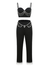 Load image into Gallery viewer, Black Designer Diamond Bodycon Trouser Party Set
