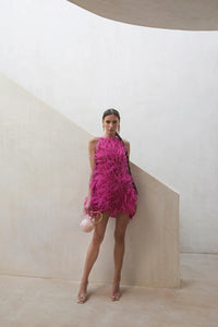 Mini - Feather - Sleeveless-  A-line Party Gown
