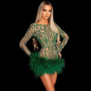 Green Crystal Feather Dress