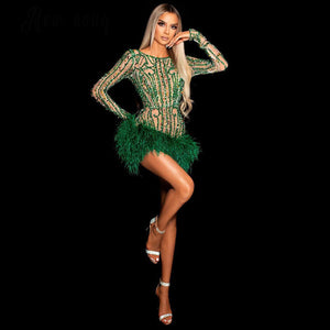 Green Crystal Feather Dress