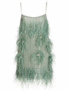 Green Cocktail Feather Dress