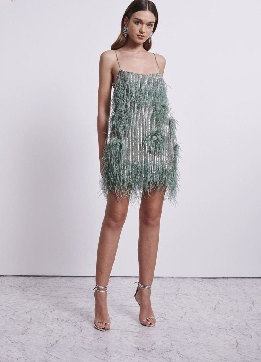 Green Cocktail Feather Dress