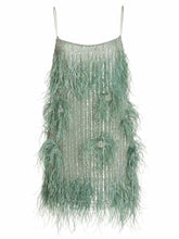 Load image into Gallery viewer, Green Cocktail Feather Dress
