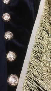 Cropped Black Velvet Blazer with Golden Tassels